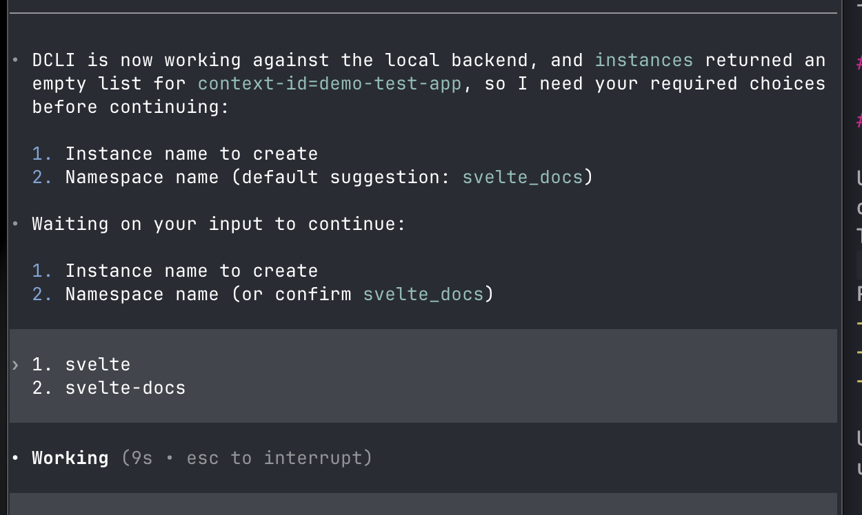 Screenshot 02: instance and namespace setup prompt